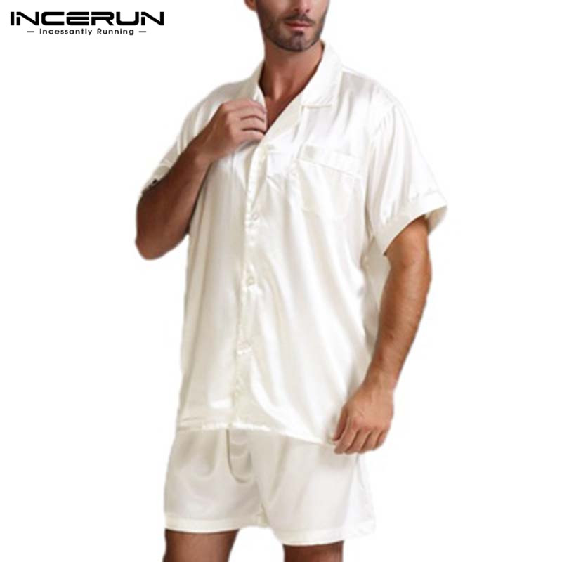 Herre silke satin pyjamas sæt blødt nattøj silke kortærmede toppe shorts herre pyjamas hjemmetøj jakkesæt sommer plus størrelse 5xl: Hvid / 5xl
