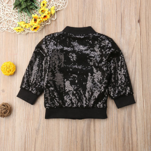Mode Peuter Kinderen Baby Meisje Kleding Sequin Shining Rits Tops Uitloper Jacket Coat