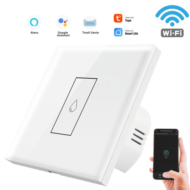 TUYA 20A interruptor calentador de agua Wifi inteligente interruptor de pared táctil Panel de vidrio templado momento Control remoto funciona con Google