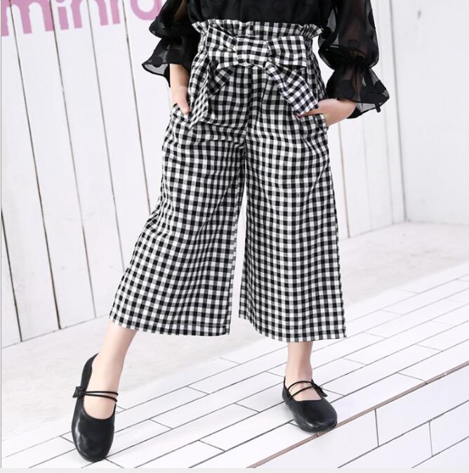 Filles été coton Shorts décontracté été enfants vêtements bébé filles vêtements Plaid Bow large jambe Shorts 6 8 10 12 14 ans