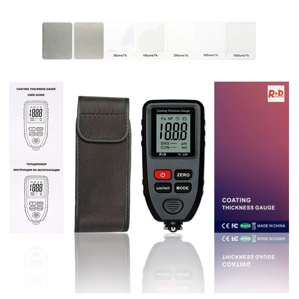 R & D – jauge d'épaisseur de revêtement de peinture automobile TC100, testeur d'épaisseur de Film de peinture automobile, mesure FE/NFE, outil de peinture manuel russe noir