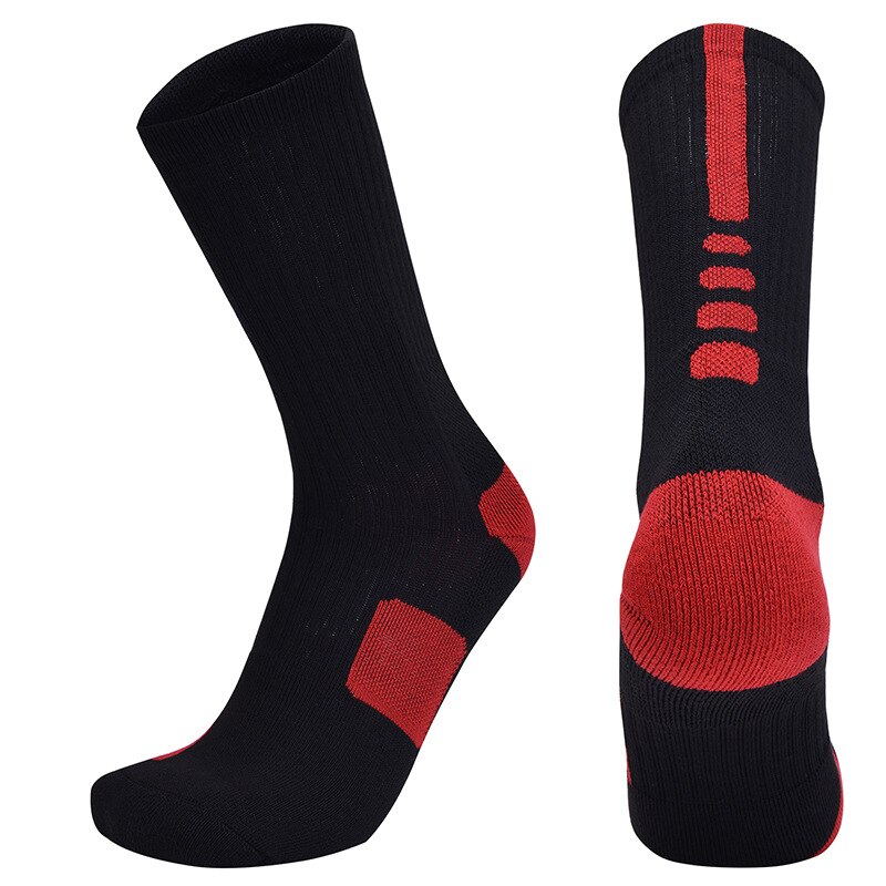 Brothock basketball socks elite socks thickening long high tube stocking thick towel sweat-absorbent breathable sports socks: Black red / L 40-45