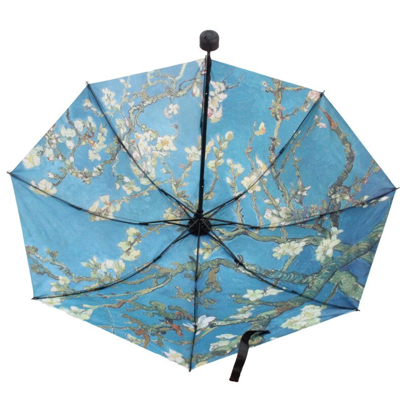 3 Folding Windproof Van Gogh Oil Painting Umbrella Outdoor Women Sun Protection Umbrella For Women Girl