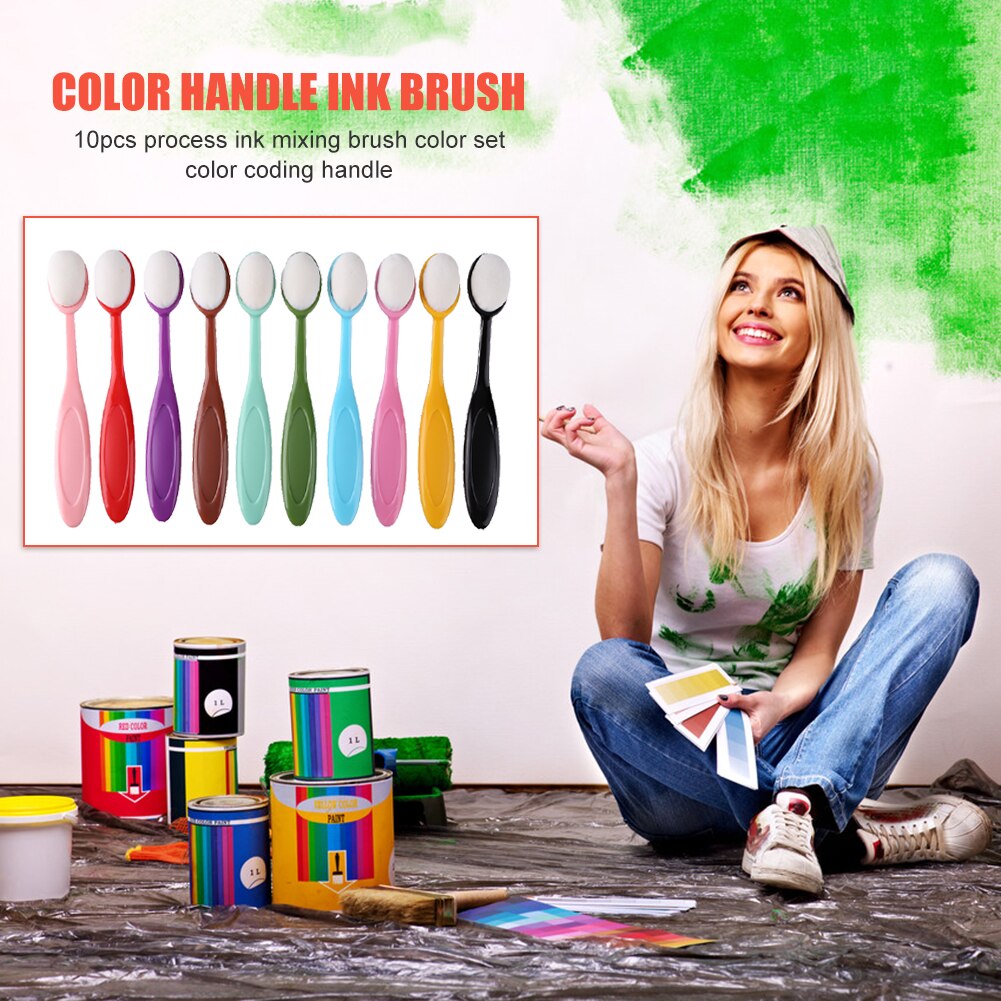 10pcs Colorful Ink Brush Smooth Blending Tools Painting Flat Brushes Kits Drawing Painting Flat Brushes Craft Ink Blending Brush