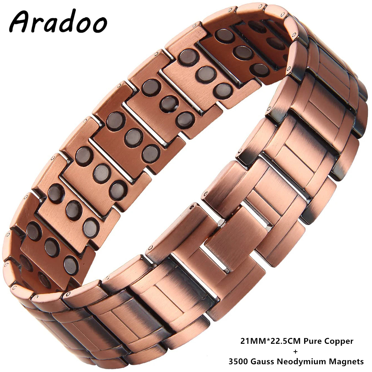 ARADOO koperen armband voor heren titanium staal 3x sterkte magnetische premium vouwsluiting armbanden: Goud-kleur