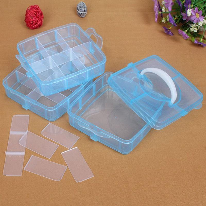 Caja de almacenamiento de cuentas de plástico transparente para joyería, contenedor de herramientas de bricolaje, organizador desmontable, 3 posiciones, 4 colores