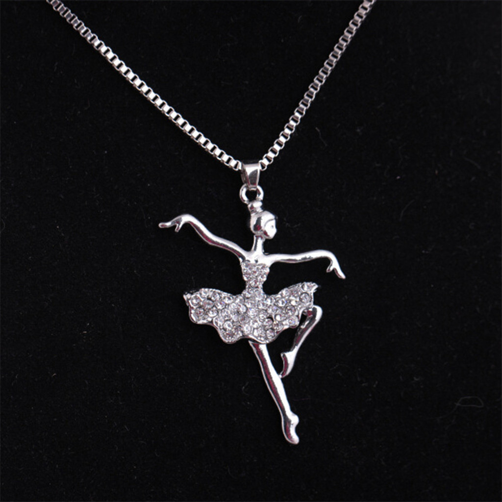 Women necklace stainless steel Statement Dancer Ballet Dance Pendant Necklace Charm Girl Valentine's Long Chain Silver