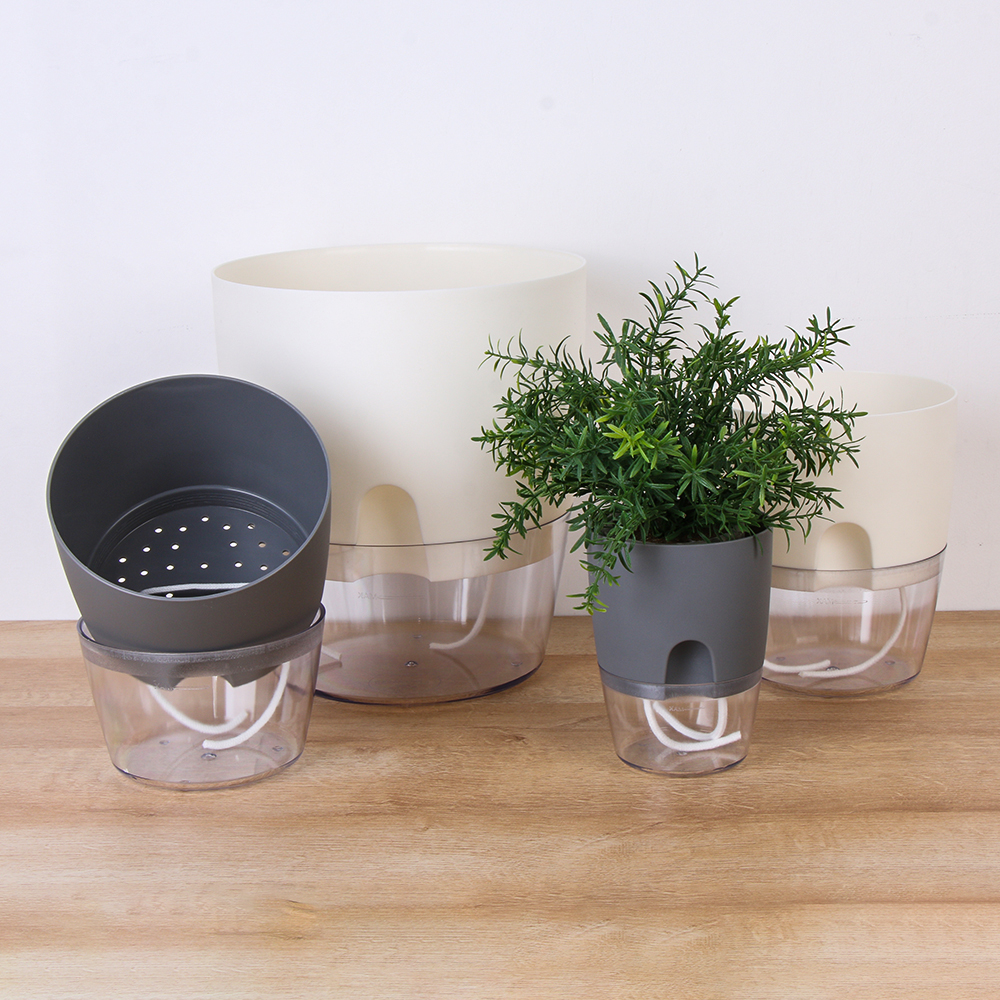 2-Layer Automatic Watering Flower Pot Sprinkling Flower Pot Self Water Hydroponics Container with Cotton Rope Home Garden tool