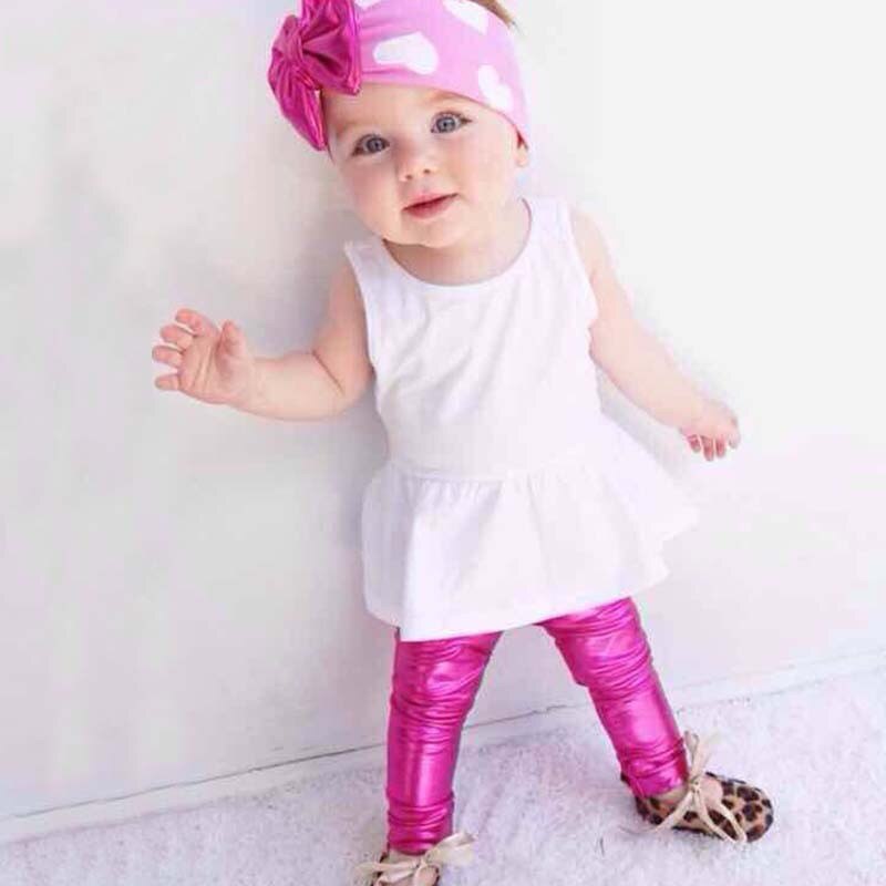Baby pige metallic skinny skinny bukser leggings afslappet cool cropped børnetøj piger flæse leggings