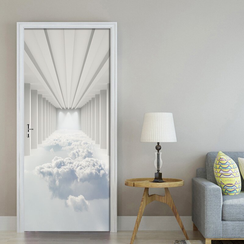 Deep Visual Sense Decorative Decals Cloud Home Decoration Door Stickers Self-Adhesive Waterproof Two-Piece Living Room Door: 95x215cm