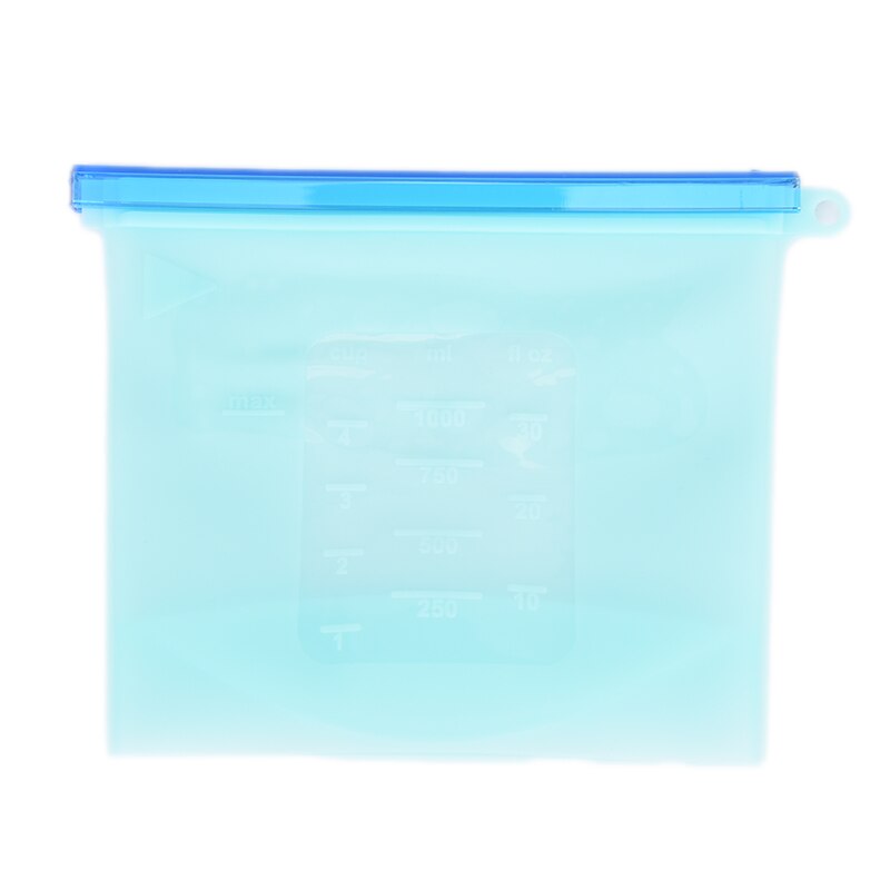 1 stk 1000ml genanvendelig silikone madpose nul affald ziplock mad opbevaringspose køleskab friske poser organisation: Blå