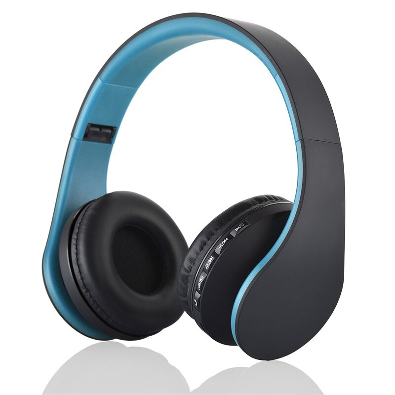 HIFI stereo earphones bluetooth headphone music headset FM and support SD card with mic for mobile xiaomi iphone sumsamg tablet: Blue