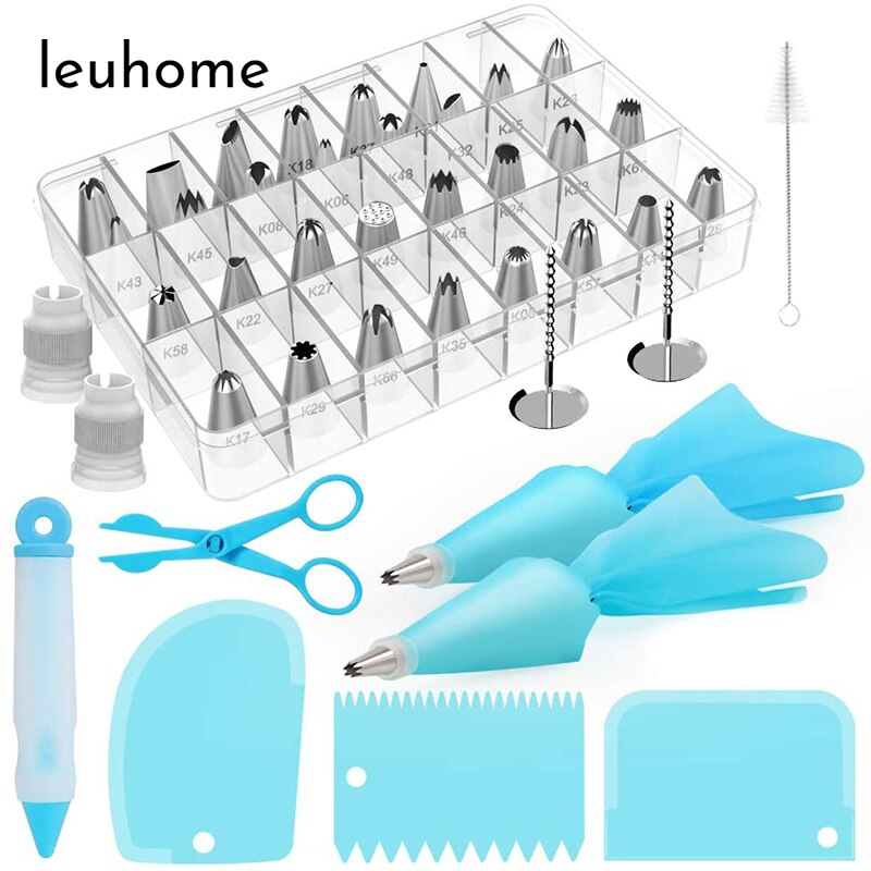 33/37/42Pcs Cake Gereedschap Icing Piping Tips Nozzle Set Cake Decorating Gereedschap Set Met Siliconen Patry tas Taart Schraper Bloem Nail