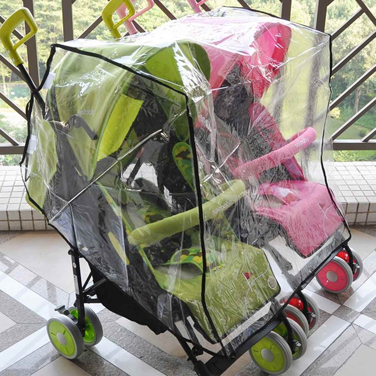 Regenhoes Wandelwagen Bescherming Twins baby Waterdichte Trolley Met Dubbele Zitten Side by Side Wandelwagen Accessoires