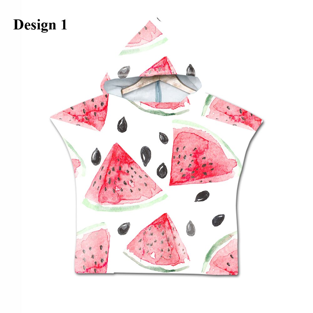 Novelty Zomer Fruit Watermeloen Gestreepte Zigzag Microfiber Baby Kids Hooded Swim Bad Strandlaken Poncho Cape: Design 1