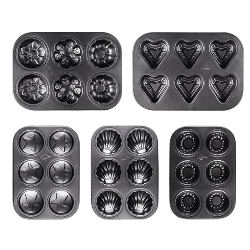 Bandeja para hornear molde de pastel de 6 cavidades, moldes de acero al carbono antiadherentes para pasteles, magdalenas, muffin, pastel de café, pudín y jabón