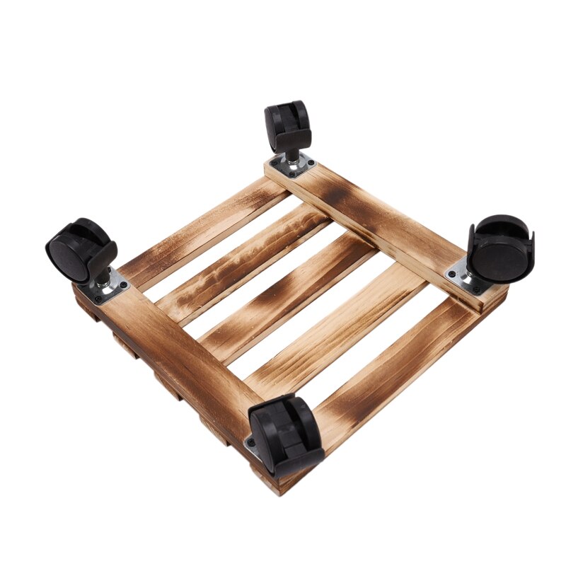 24cm Square Plant Flower Pot Removable Tray with Roller Pulley Universal Wheel Wooden Flower Pot Base