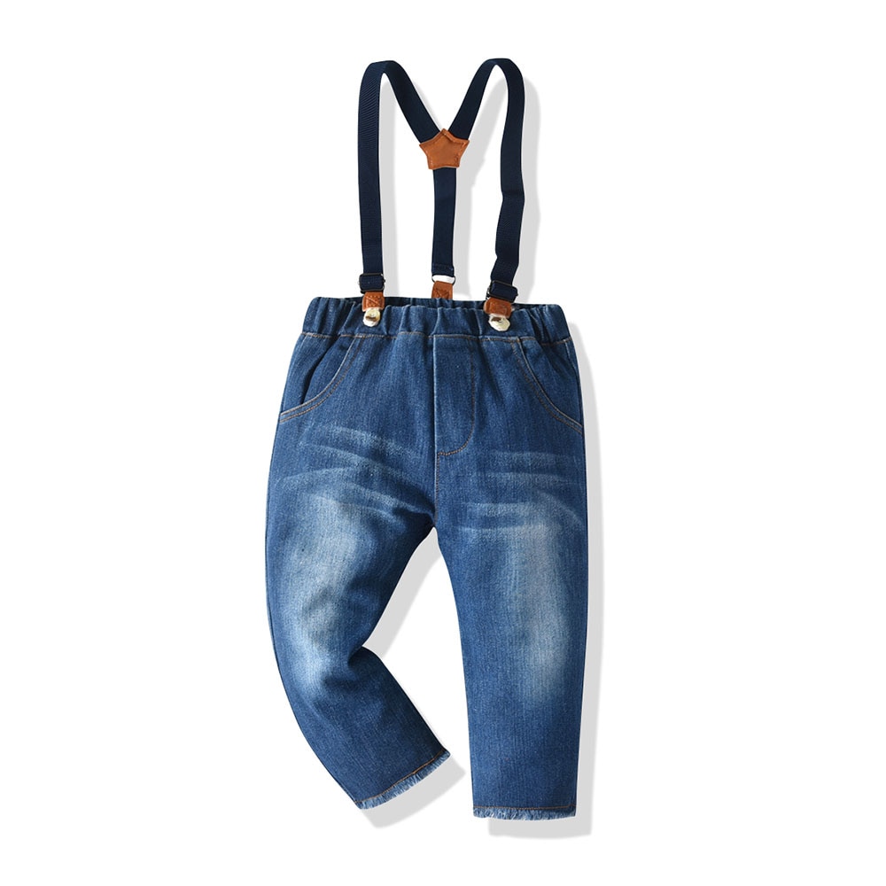 Tem doger calças infantis, calças jeans demin para crianças pequenas com suspensórios, calças casuais de outono para meninos