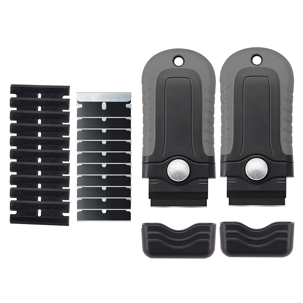 EHDIS 2 uds raspador de cuchillas de afeitar con caja de almacenamiento de cuchillas removedor de tinjes de ventana de envoltura de vinilo de carbono + 20 piezas cuchillas de Metal/plástico de 1,5 pulgadas: YELLOW