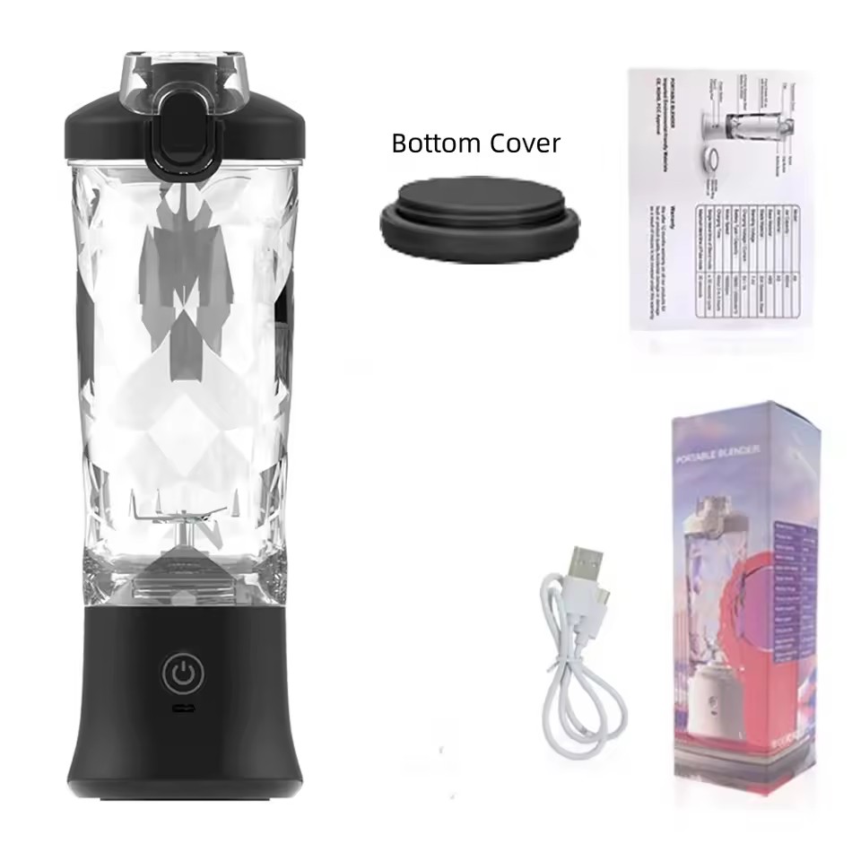 Licuadora portátil, exprimidor eléctrico de 600ML, mezclador de frutas, 4000mAh, recargable por USB, Mini licuadora, exprimidor Personal colorido: Negro