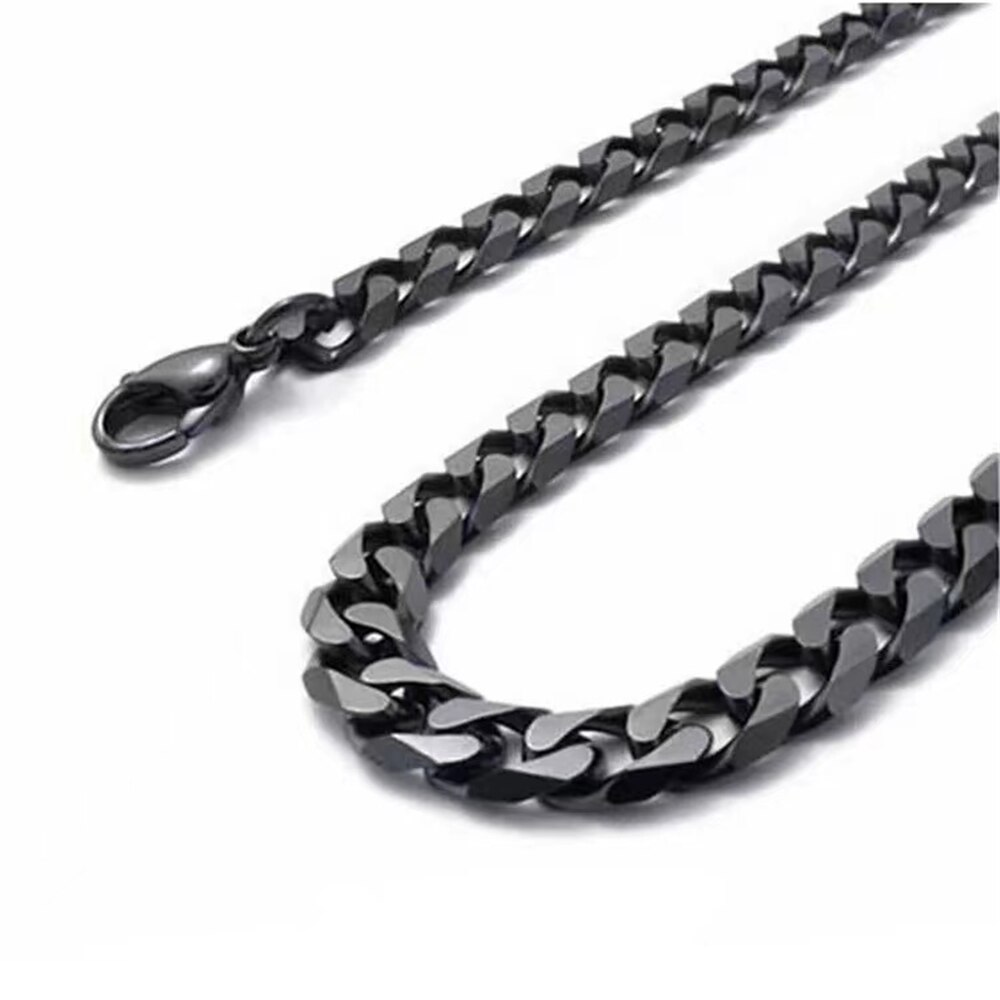 USENSET Cuban Link Chain Black Color Stainless Steel Necklace Tone Punk Charm Jewelry 3MM 5MM 7MM