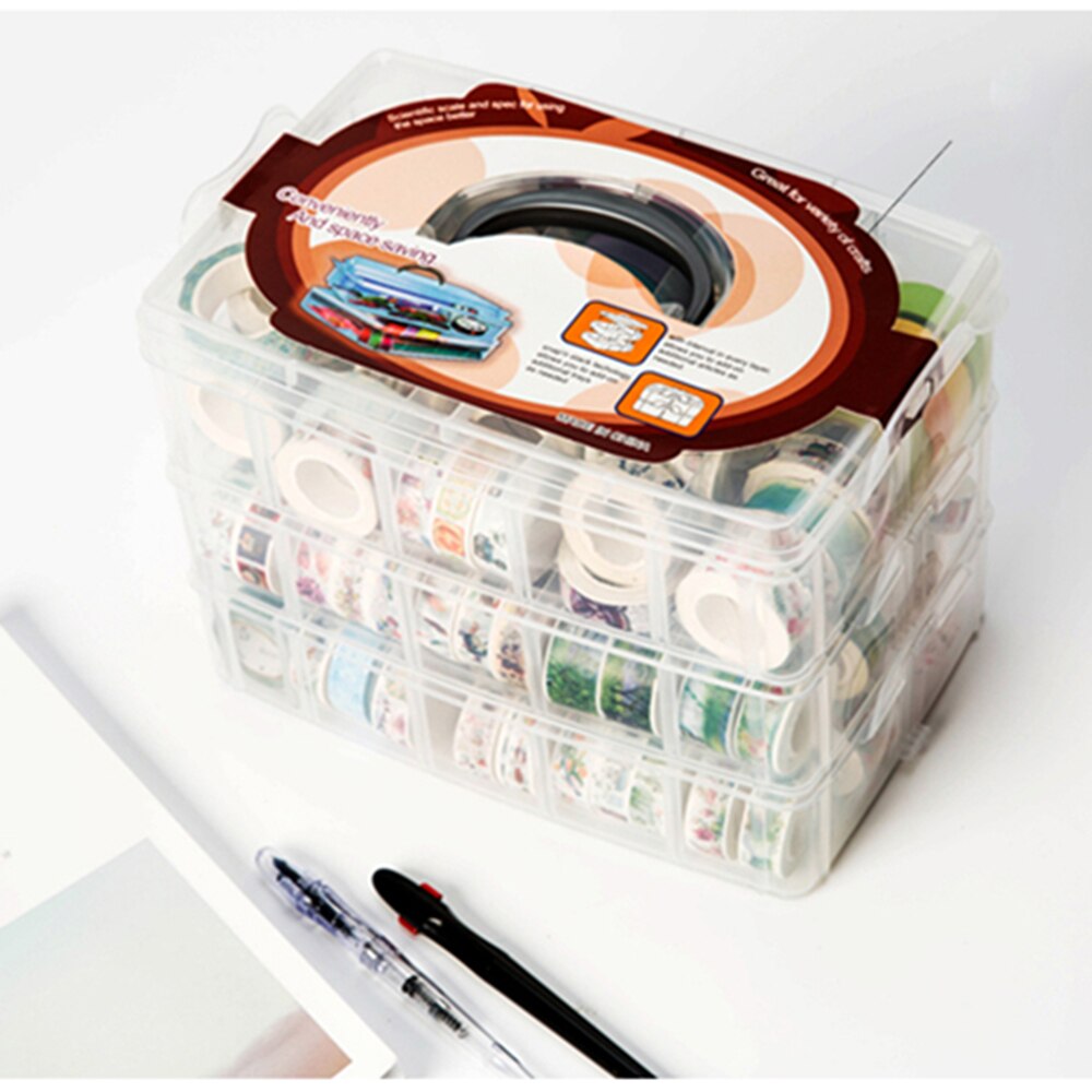 Caja de almacenamiento de plástico desmontable de 3 niveles con ranuras grandes multifunción, caja de almacenamiento con cinta de papel, caja de almacenamiento de rejilla múltiple, Maleta transparente