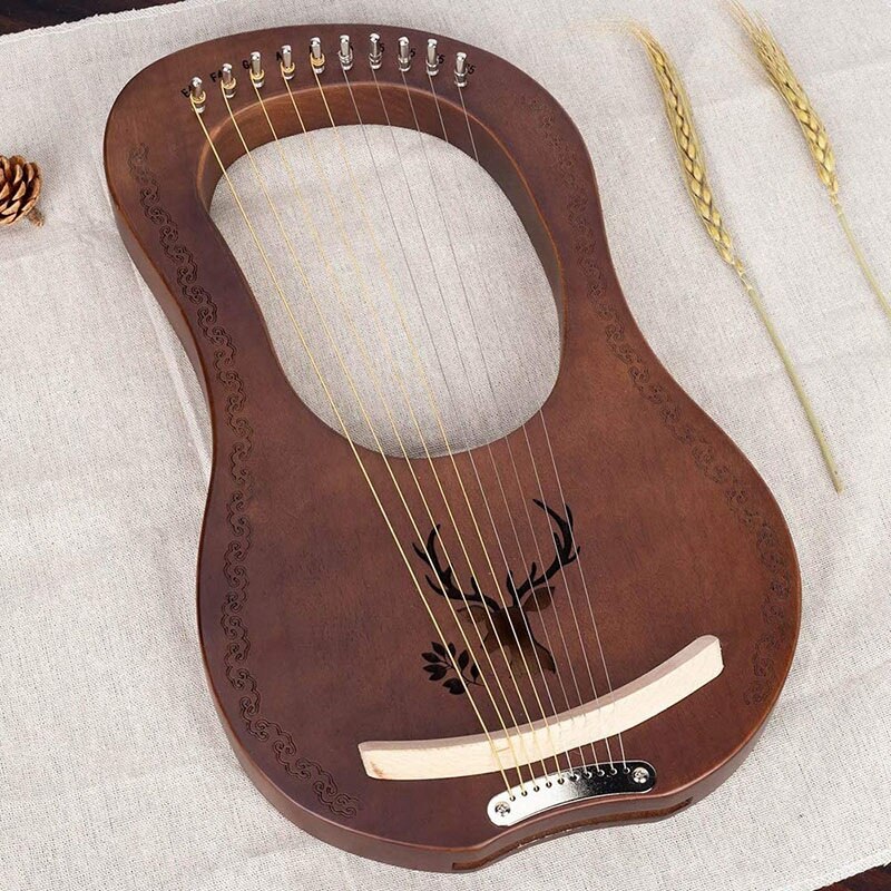 Lyreharpe 10 -strengs harpe heptachord mahogni lutharpe med graverte toner,stemmenøkkel,for musikkelskere,vintagefarge