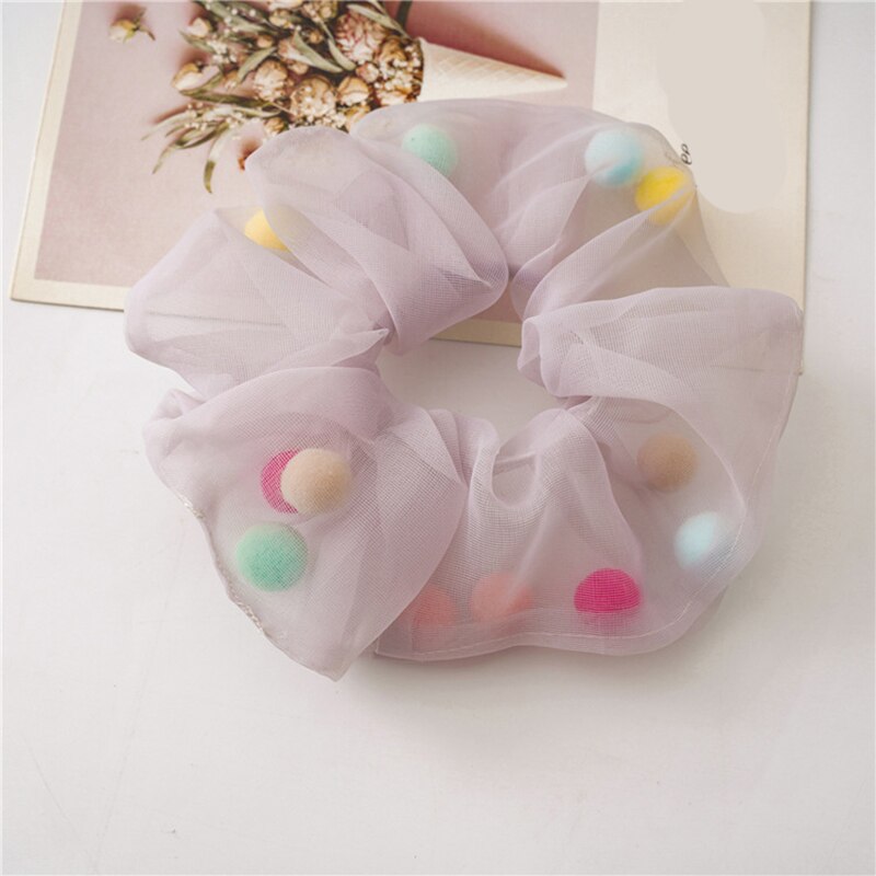 Vrouwen transparante tule kleurrijke haaraccessoires organza met bol net garen mesh scrunchie elastische haarbanden paardenstaarthouder: Grijs