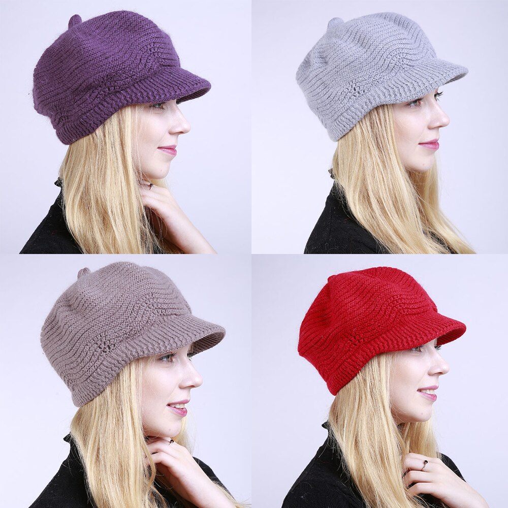 Brushed Solid Color Winter Woman Knit Woolen Hat Warmth Peak Cap Fashionable and warm women's cap