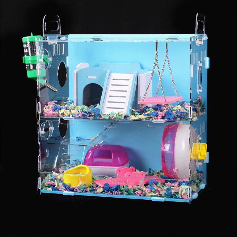 Grote Maat Hamster Huis Acryl Transparant Hamsterkooi Wielen Kleine Huisdier Villa Cavia Kooi Speelgoed Nest Accessoire 30x20x30CM: jk-13