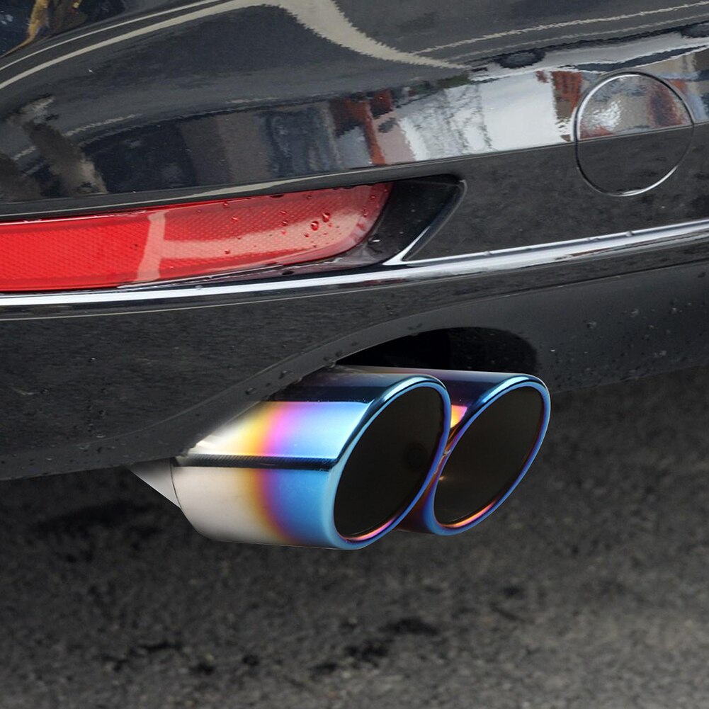Burnt Blue Car Exhaust Tip Muffler Universal Easily Installation 2 Outlet Slant Cut Stainless Steel Personal Car Elements