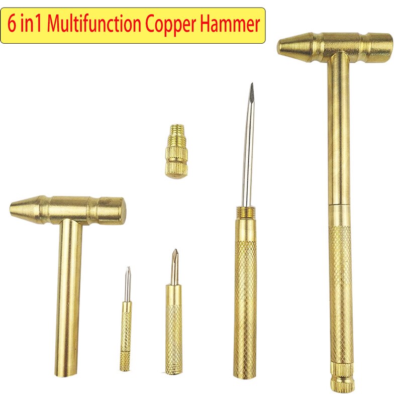 6 in 1 Copper Plated Small Hammer Set with 4 Screwdrivers Multi-Functional Practical Slotted Screwdriver Hand Tool Kit