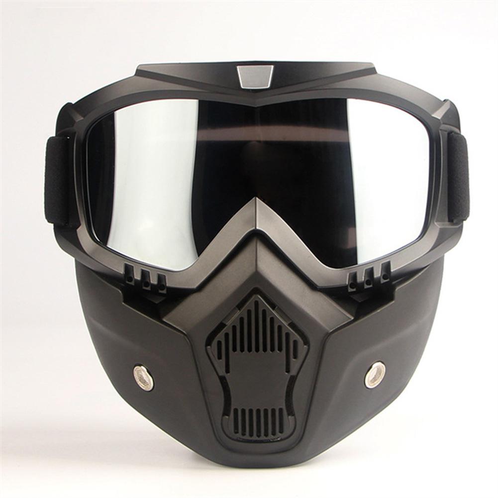 Motorcycle Helmet Riding Goggles Glasses Motocross Anti-Slip Moto Detachable Mask Goggle UV Protection Ski Bike Adjustable: Water silver