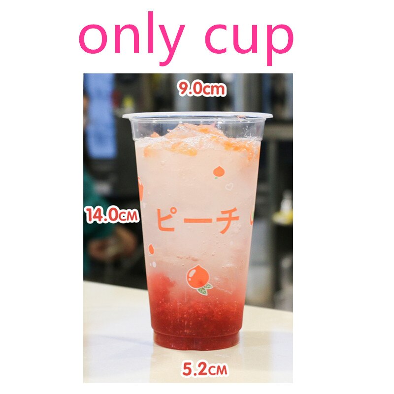 50pcs 90 caliber 500ml transparent cold drink cup fruit lemon peach pattern disposable juice plastic cups with lid: only cup6