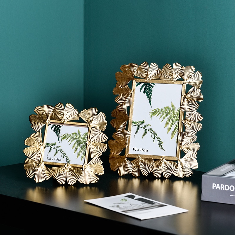 3/6Inch Nordic Retro Gold Ginkgo Fotolijst Creatieve Metalen Desktop Frame Decoraties Frames Voor Foto 'S Home Decor