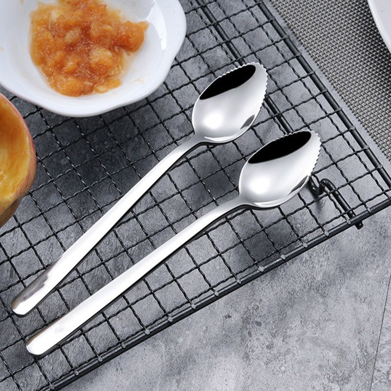 Stainless Steel Grapefruit Scraper Spoon Serrated Sawtooth Edges Long Handle Kitchen SDF-SHIP