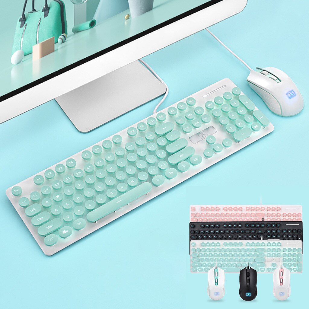 Punk Robot Wired Keyboard And Mouse Set Round Key Cap For PC Computer For Notebook Laptop Desktop PC TV Office