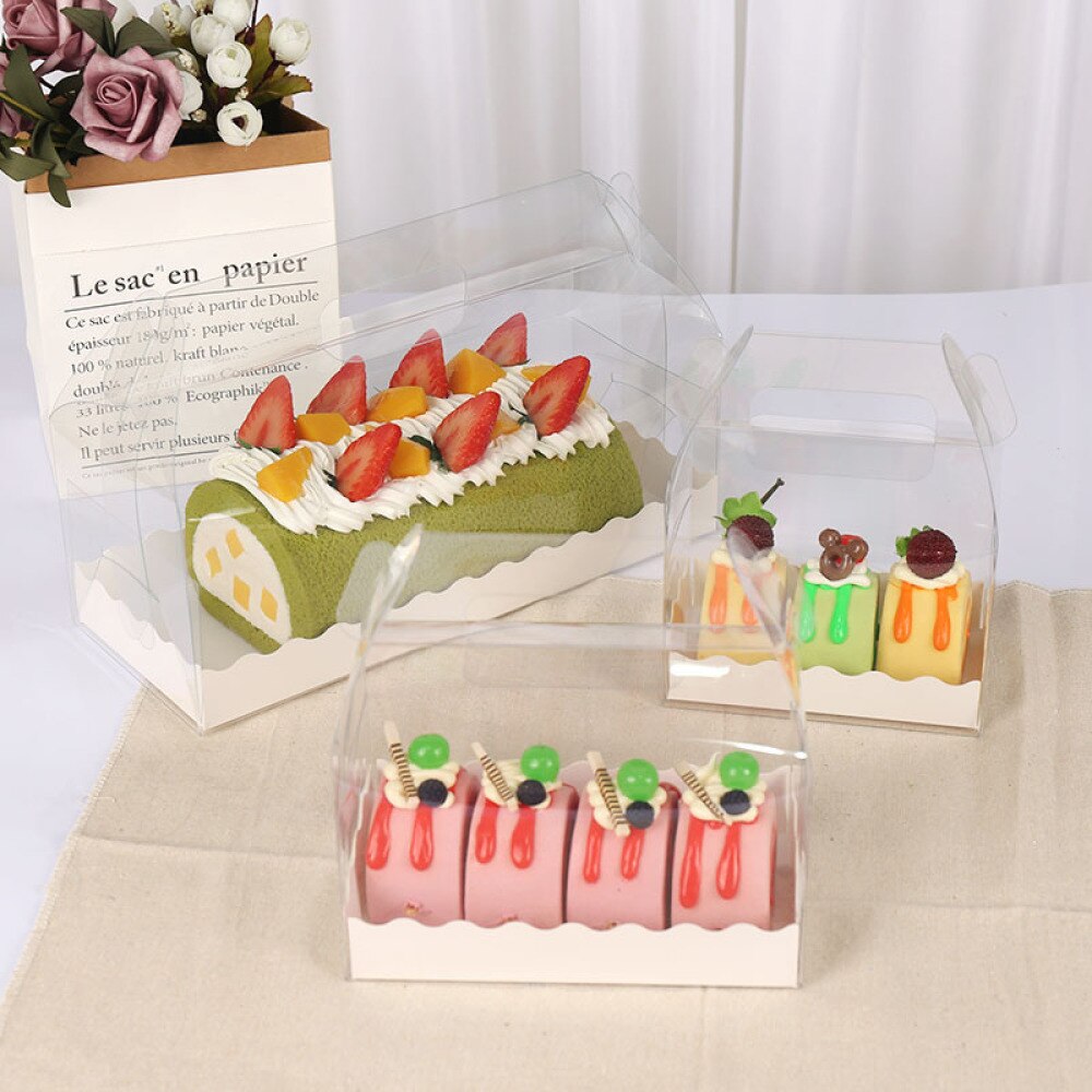 6Pcs Cake Box Transparent Dessert Box Paper Cake Container Cake Wrapping Box