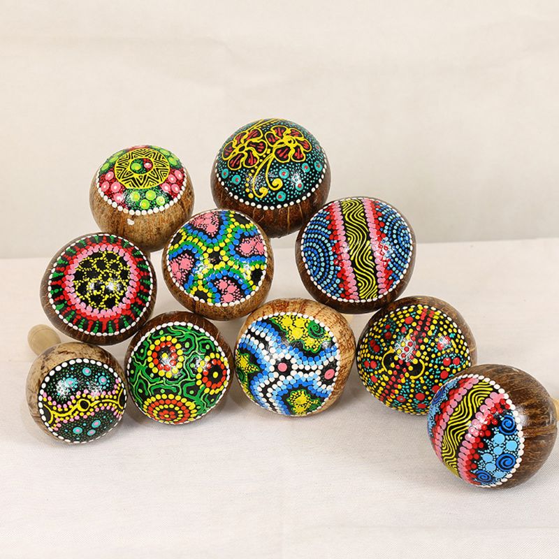 Coconut Shell Sand Hammer Shaker Gourd Kashaka Indonesia Shaker Rattle Percussion Musical Instrument Toy