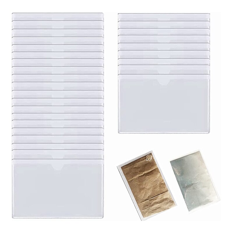 PPYY-30Pcs Self-Adhesive Index Card Holder with Top Open Business Card Organizer Label Holder Library Card Pockets 9.5X13.5cm