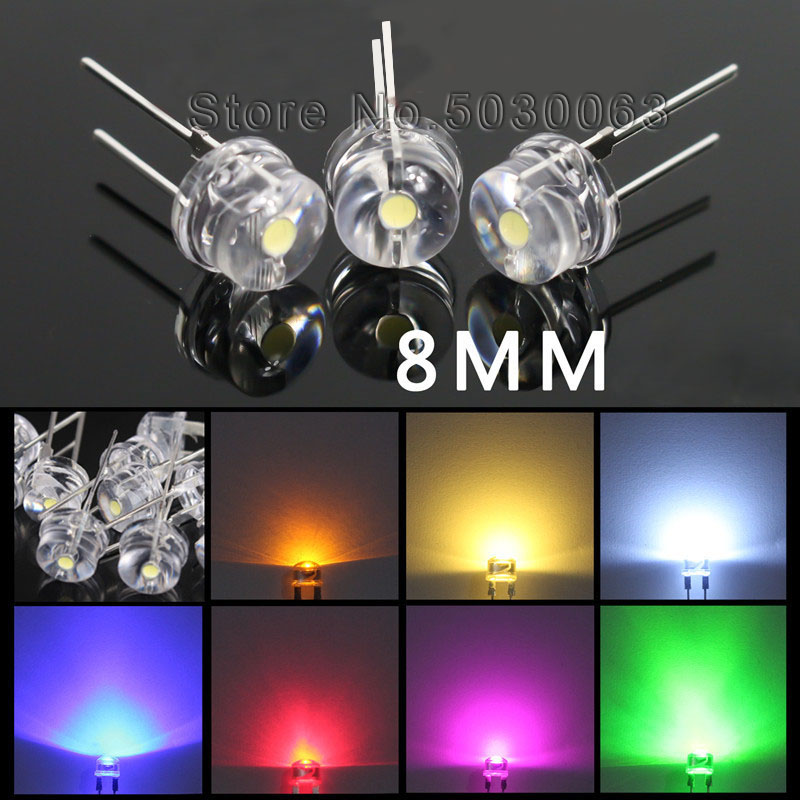 50 stk 8mm 0.5w stråhat led lysdiode lys  f8 dip lampe perler hvid / varm hvid / rød / grøn / blå / gul astigmatisme