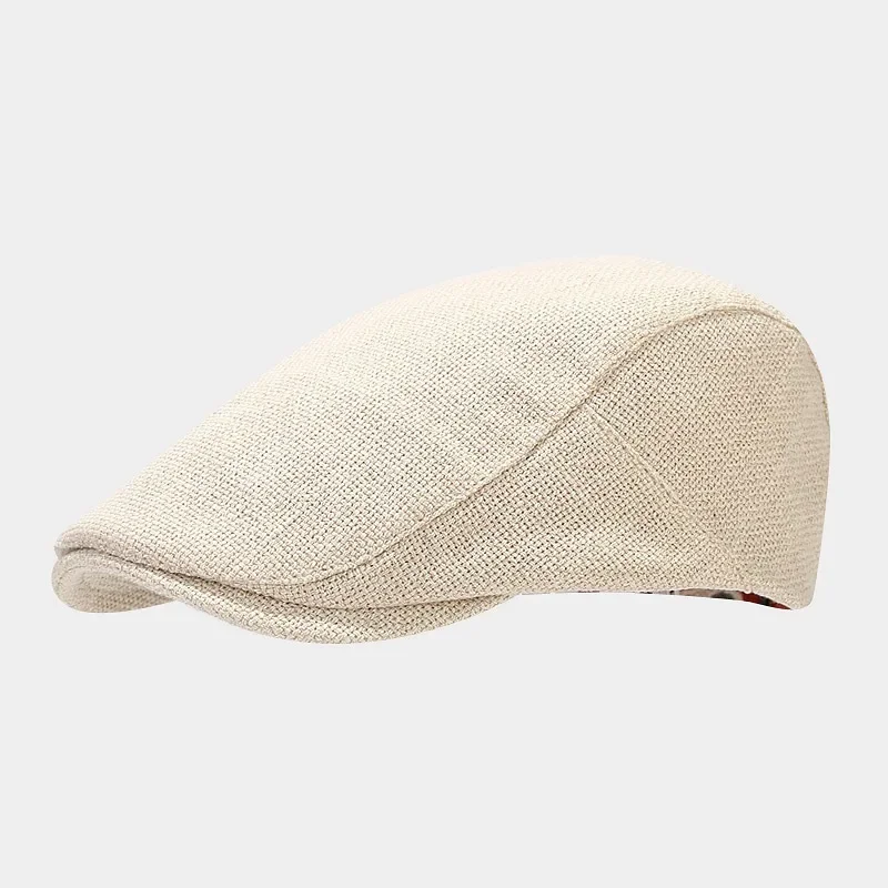Zomer Heren Baret Linnen Pet Verstelbare Krantenjongenspet Ademend Vintage Effen Zwart Klimop Eendenbek Hoed Boinas Para Mujer: Black