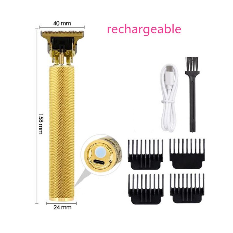 surker hair clipper metal body rechargeable hair clipper oilhead clipper hair carving clipper white haircut machine: Gold