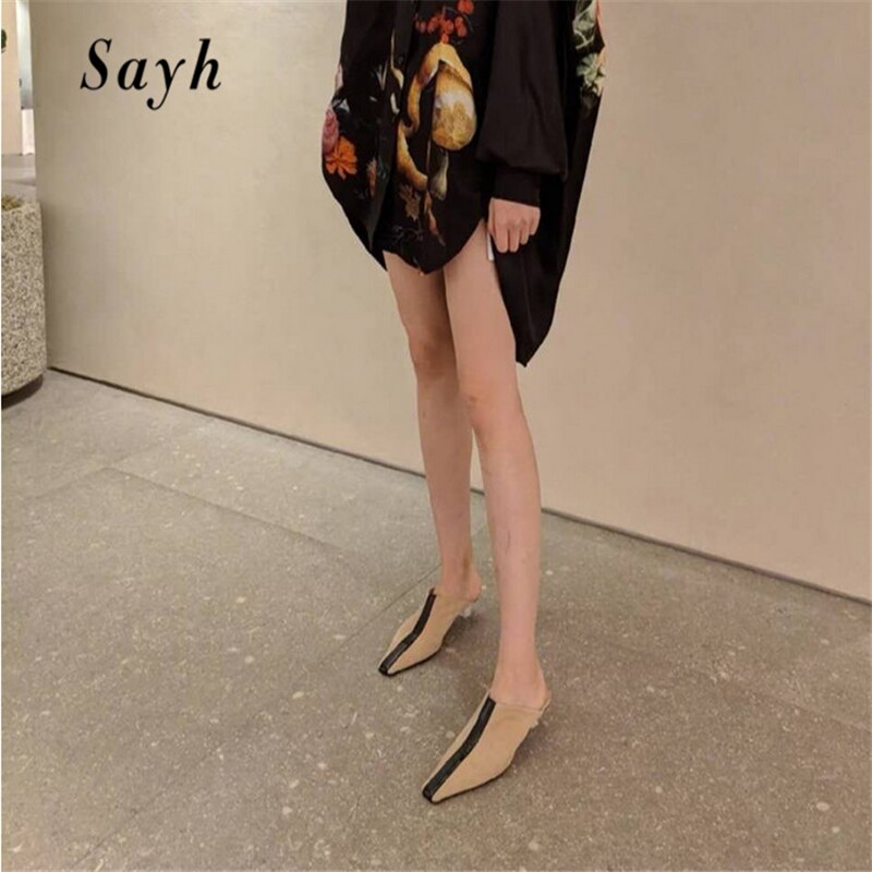 luxe femmes Suqare orteil Mules pompes pantoufle haute cristal talons Patchwork chaussures bureau dame slip-on Stilettos