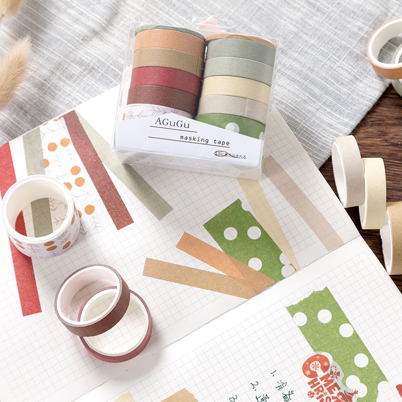 10Pcs/Set Decorative Adhesive Tape Kawaii Masking Tape Cute Grid Washi Tape Set For Kids DIY Scrapbooking Diary Photos Albums