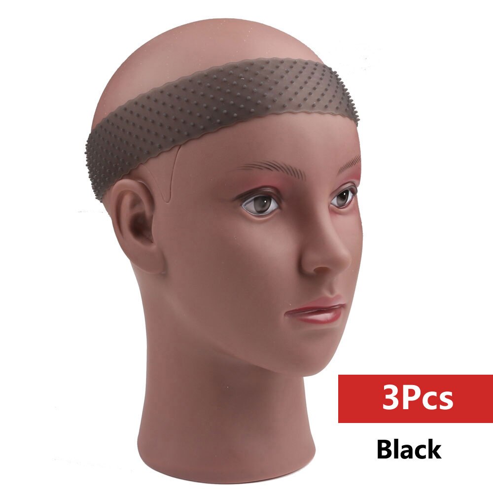 Transparent Silikon Stirnband Non Slip Elastische Weiche Perücke Grip Band Einstellbar Frauen Haar Band für Fix Perücken Silikon Band: 3pc Black