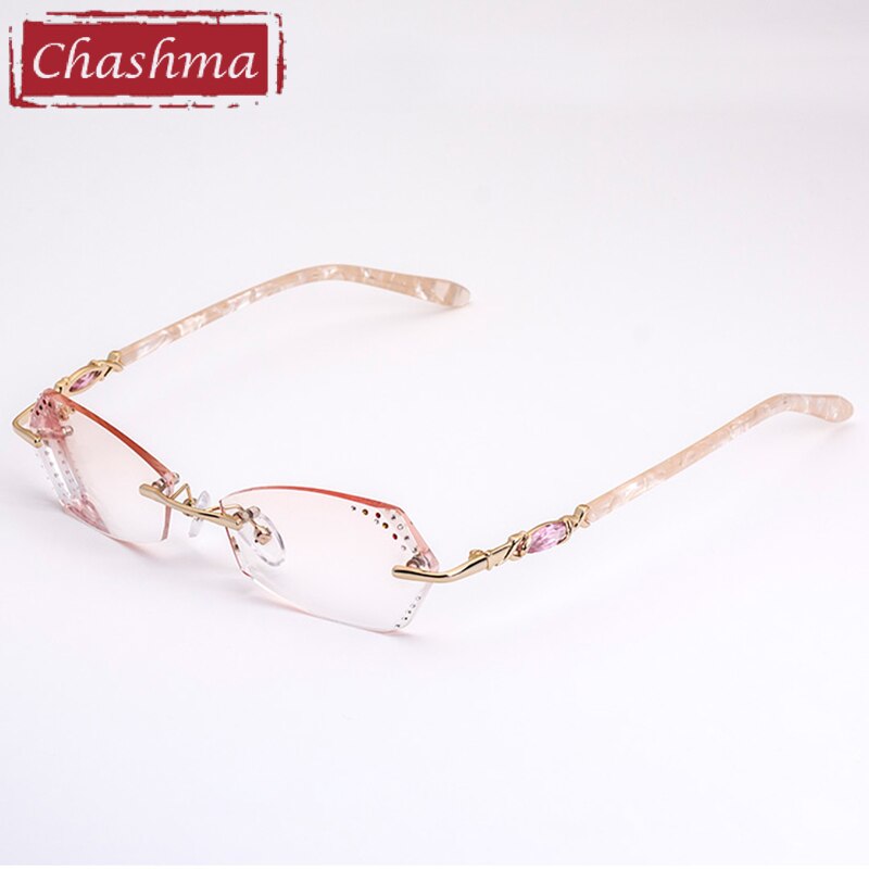 Women Prescription Glasses Frame Brown Colored Lenses for Eye with Diamonds Myopia Glasses Spectacles: Gold Brown