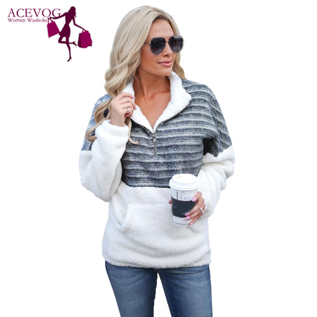 Vrouwen Lange Mouwen Jas Turndown Rits Zachte Fleece Casual Geen Uitloper Lente, Herfst, Winter Patchwork: BL / s