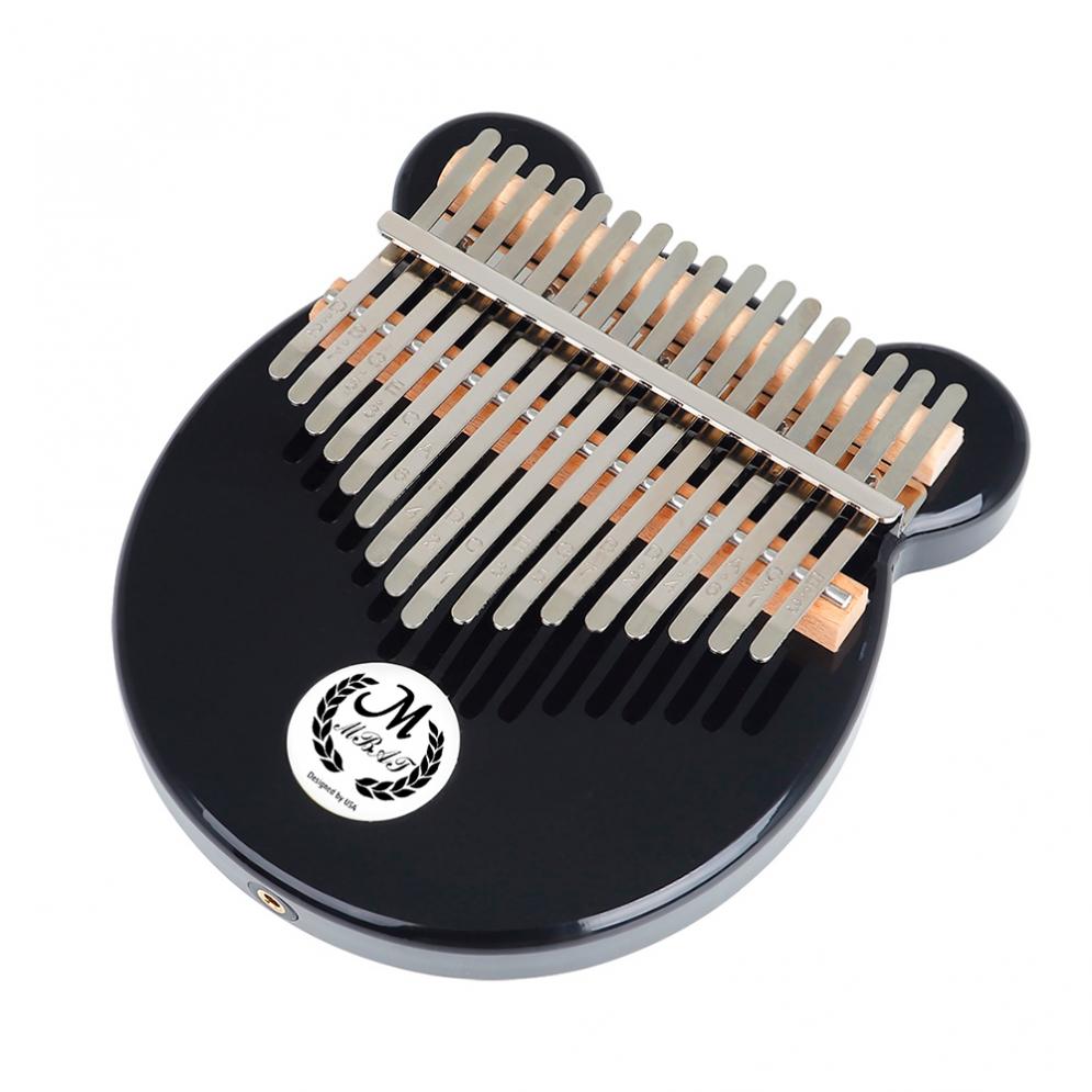 Kalimba 17 Key Electroacoustic Kalimba Crystal Black Bear Face Shape Thumb Piano Mbira with Storage Case