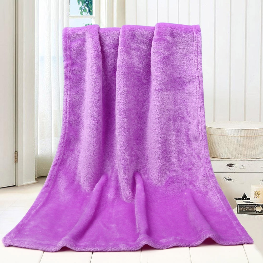 45*65CM Solid Soft Throw Kids Blanket Warm Coral Plaid Blankets Flannel Nordic Sofa Bed Living Room Blanket Decorative: Purple